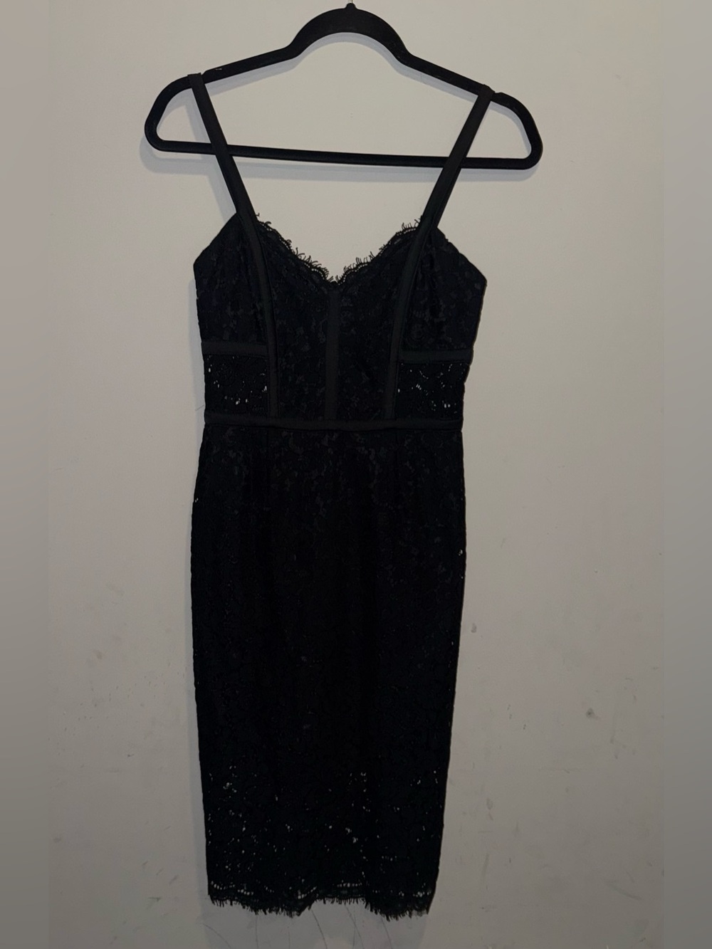 Express Black Lace Midi Dress with Spaghetti Straps